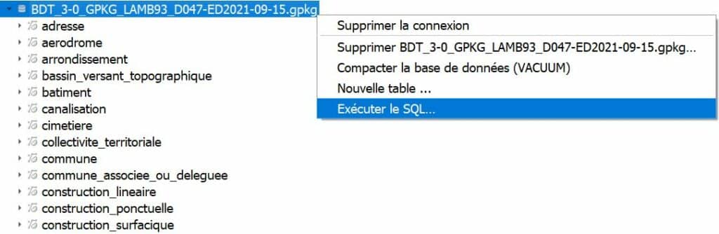exécuter SQL QGIS 3.22